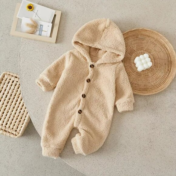 Soft Fleece Hooded Baby Romper - Picture 1 of 3